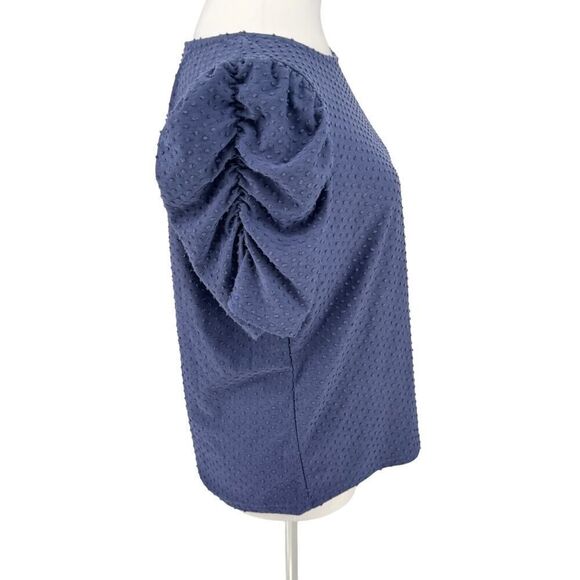 W5 Women’s Textured Puff Sleeve Knit Top Sz L Blue Short Sleeve Blouse EUC - Picture 5 of 8